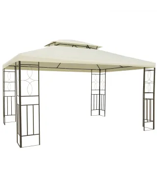 Cenador de Jardín 4x3m con Doble Techo Estructura de Acero Anti-UV para Exterior Patio Terraza Blanco Crema