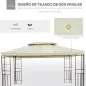 Cenador de Jardín 4x3m con Doble Techo Estructura de Acero Anti-UV para Exterior Patio Terraza Blanco Crema