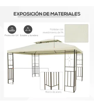 Cenador de Jardín 4x3m con Doble Techo Estructura de Acero Anti-UV para Exterior Patio Terraza Blanco Crema