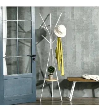 Perchero de Pie Forma de Árbol Perchero para Ropa de Metal con 9 Ganchos y Estante Perchero Vintage 45x45x180 cm Blanco