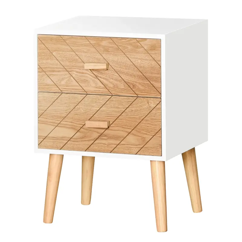 Mesita de Noche Madera con 2 Cajones Comoda Rústica Cajonera Mesilla Mueble para Dormitorio Armario Almacenamiento 40x30x55,5 cm