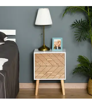 Mesita de Noche Madera con 2 Cajones Comoda Rústica Cajonera Mesilla Mueble para Dormitorio Armario Almacenamiento 40x30