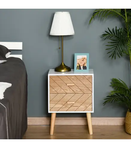 Mesita de Noche Madera con 2 Cajones Comoda Rústica Cajonera Mesilla Mueble para Dormitorio Armario Almacenamiento 40x30