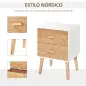 Mesita de Noche Madera con 2 Cajones Comoda Rústica Cajonera Mesilla Mueble para Dormitorio Armario Almacenamiento 40x30x55,5 cm