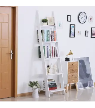 Estantería de Escalera Moderna Estantería para Libros Librería con 5 Estantes para Salón Oficina 50x40x195 cm Blanco