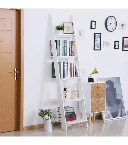 Estantería de Escalera Moderna Estantería para Libros Librería con 5 Estantes para Salón Oficina 50x40x195 cm Blanco