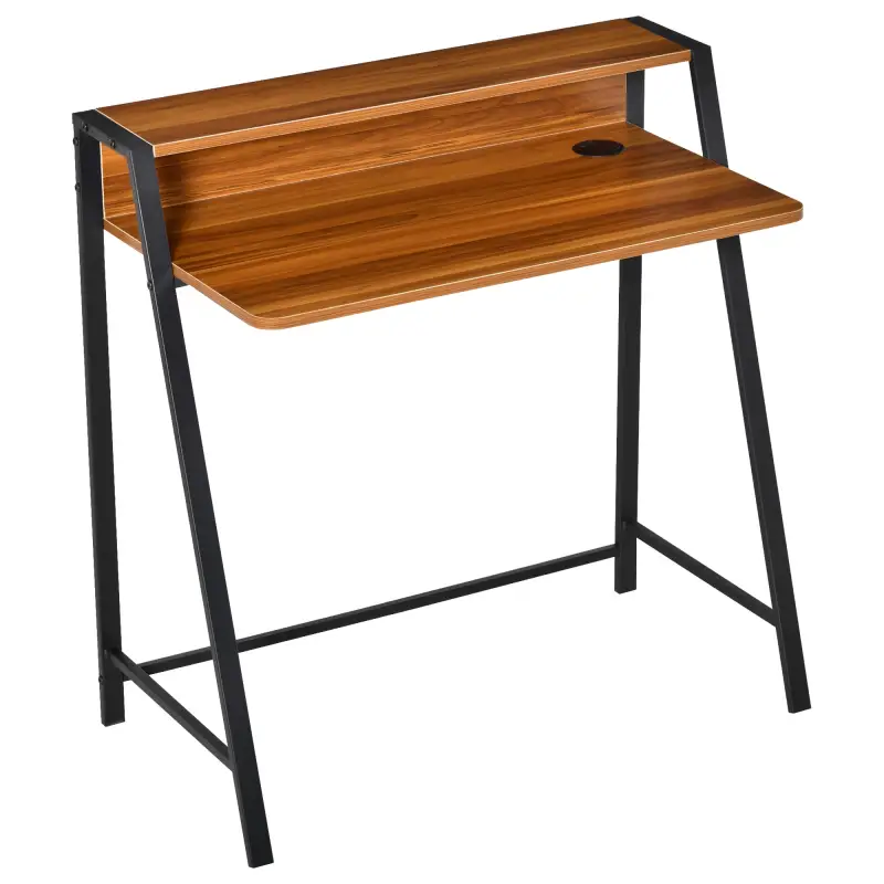 Escritorio Mesa de Ordenador 84x45x85cm con Encimera de Madera y Patas de Metal Estilo Moderno para Oficina Nogal