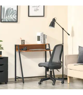 Escritorio Mesa de Ordenador 84x45x85cm con Encimera de Madera y Patas de Metal Estilo Moderno para Oficina Nogal