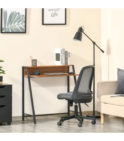 Escritorio Mesa de Ordenador 84x45x85cm con Encimera de Madera y Patas de Metal Estilo Moderno para Oficina Nogal