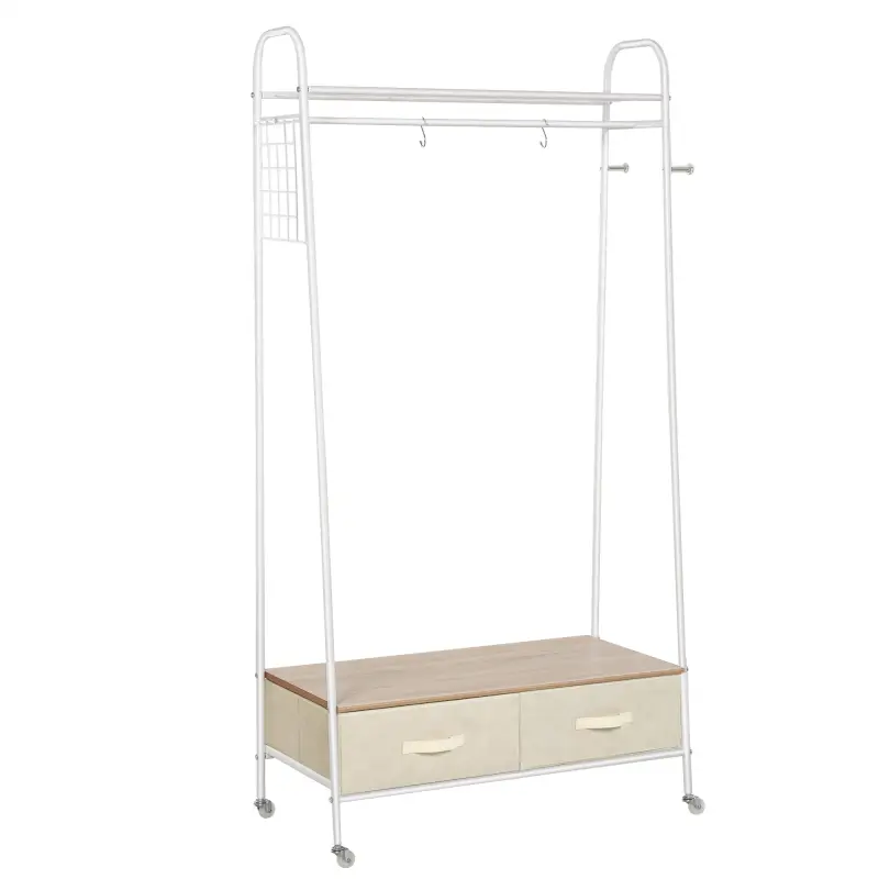 Perchero Metálico con Ruedas Colgador para Ropa con Riel Estantes Cajones para Organizar Ropa Bolsos 99x47x185cm Perchero Metálico con Ruedas Colgador para Ropa con Riel Estantes Cajones para Organizar Ropa Bolsos 99x47x185cm
