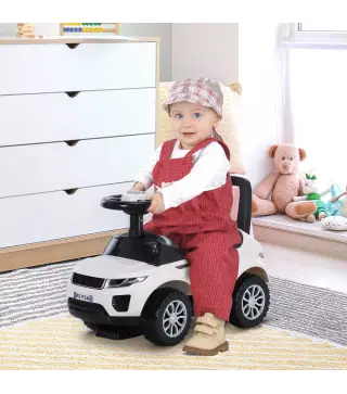 Quad Correpasillos Niño 1-3 Años Coche sin Pedales para Bebé Juguete Andador Estilo Carrera con Orador Volante Compartimiento Oc