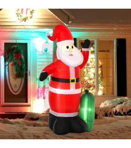 Papá Noel Inflable con Saco de Regalos Santa Claus Hinchable con Luces e Inflador148x85x240 cm Multicolor