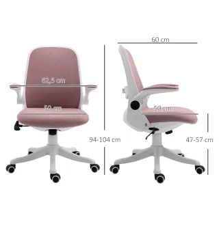 Silla Giratoria de Oficina Silla de Escritorio Basculante Altura Ajustable Reposabrazos Elevable 62,5x60x94-104 cm Rosa