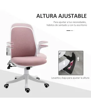 Silla Giratoria de Oficina Silla de Escritorio Basculante Altura Ajustable Reposabrazos Elevable 62,5x60x94-104 cm Rosa