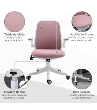 Silla Giratoria de Oficina Silla de Escritorio Basculante Altura Ajustable Reposabrazos Elevable 62,5x60x94-104 cm Rosa