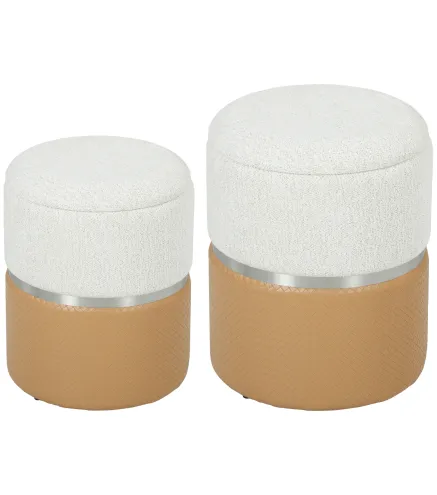 Juego de 2 Puff Almacenaje Tapizados en Chenilla y PU Asiento Acolchado para Pasillo Dormitorio Marron y Crema