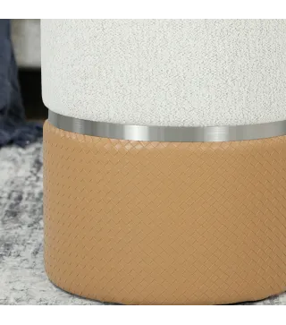 Juego de 2 Puff Almacenaje Tapizados en Chenilla y PU Asiento Acolchado para Pasillo Dormitorio Marrón y Crema