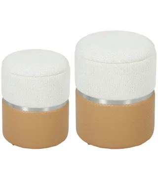 Juego de 2 Puff Almacenaje Tapizados en Chenilla y PU Asiento Acolchado para Pasillo Dormitorio Marrón y Crema
