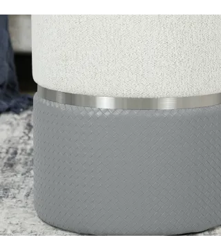 Juego de 2 Puff Almacenaje Tapizados en Chenilla y PU Asiento Acolchado para Pasillo Dormitorio Gris y Crema