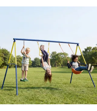 Columpio Infantil 3 en 1 Columpio Clásico y de Pie y Aros de Gimnasia Carga 150 kg para Niños de 3 a 8 Años Multicolor