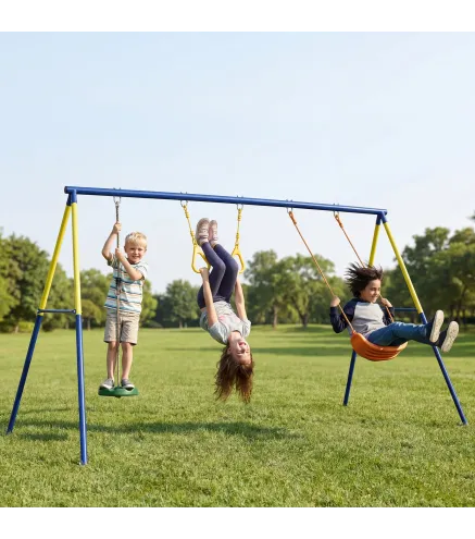 Columpio Infantil 3 en 1 Columpio Clásico y de Pie y Aros de Gimnasia Carga 150 kg para Niños de 3 a 8 Años Multicolor