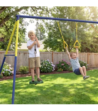 Columpio Infantil 3 en 1 Columpio Clásico y de Pie y Aros de Gimnasia Carga 150 kg para Niños de 3 a 8 Años Multicolor