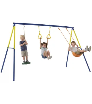 Columpio Infantil 3 en 1 Columpio Clásico y de Pie y Aros de Gimnasia Carga 150 kg para Niños de 3 a 8 Años Multicolor