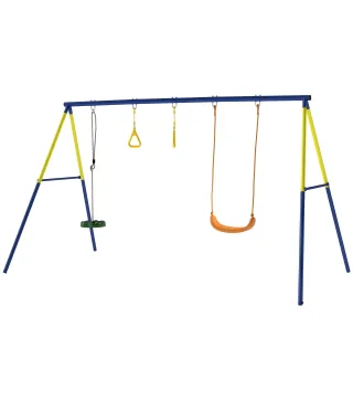 Columpio Infantil 3 en 1 Columpio Clásico y de Pie y Aros de Gimnasia Carga 150 kg para Niños de 3 a 8 Años Multicolor