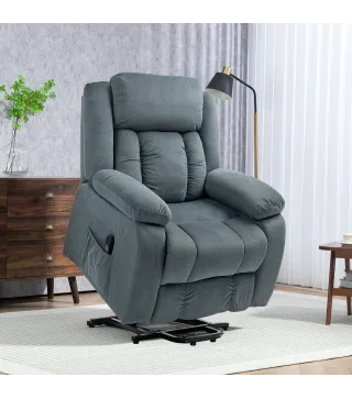 Sillon Relax Reclinable Electrico Levanta Personas con Puerto USB Control Remoto Asiento Ancho Reposapies Gris
