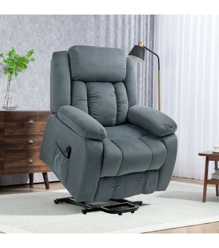 Sillón Relax Reclinable Eléctrico Levanta Personas con Puerto USB Control Remoto Asiento Ancho Reposapiés Gris