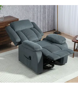 Sillón Relax Reclinable Eléctrico Levanta Personas con Puerto USB Control Remoto Asiento Ancho Reposapiés Gris