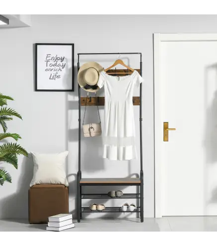 Perchero de Pie Perchero Metálico Zapatero 3 Estantes 8 Ganchos Colgador para Zapatos Ropas para Pasillo Entrada 72x34x1