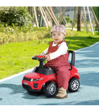 Quad Correpasillos Niño 1-3 Años Coche sin Pedales para Bebé Juguete Andador Estilo Carrera con Orador Volante Compartimiento Oc