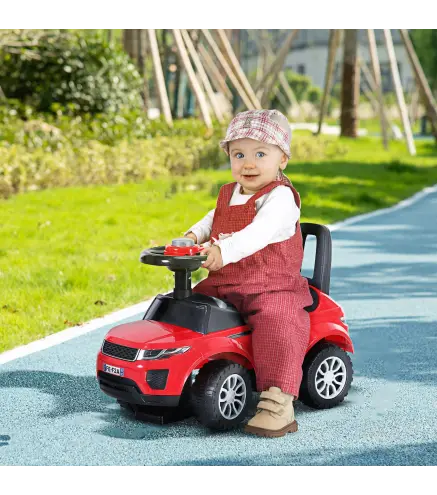 Quad Correpasillos Niño 1-3 Años Coche sin Pedales para Bebé Juguete Andador Estilo Carrera con Orador Volante Compartimiento Oc