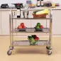 Carrito Auxiliar con Ruedas de Acero Inoxidable 90,5x50,5x88,2 cm Carrito de Cocina con Bandejas y 2 Brazos Plata