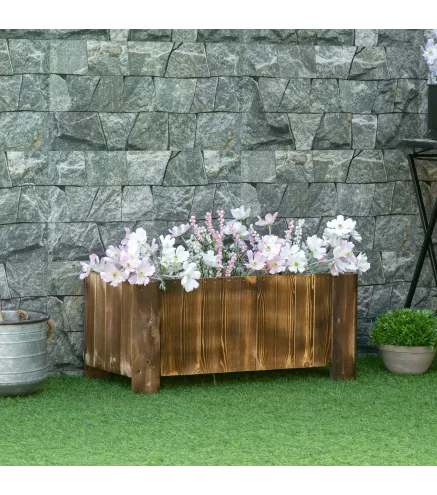 Jardinera Rectangular Arriate de Jardín con 4 Patas para Cultivos Verduras Flores en Jardín Balcón 70x35x30 cm Natural