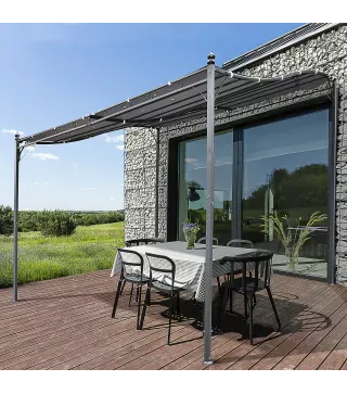 Cenador de Jardín 3x3 m Pérgola con Toldo y 16 Orificios de Drenaje para Patio Terraza Metal y Poliéster 180 g/m² Resistente Gri