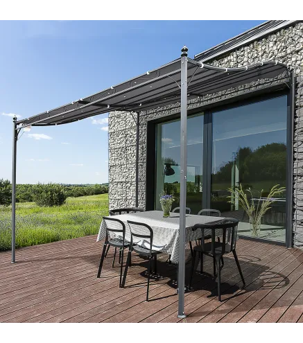 Cenador de Jardín 3x3 m Pérgola con Toldo y 16 Orificios de Drenaje para Patio Terraza Metal y Poliéster 180 g/m² Resistente Gri