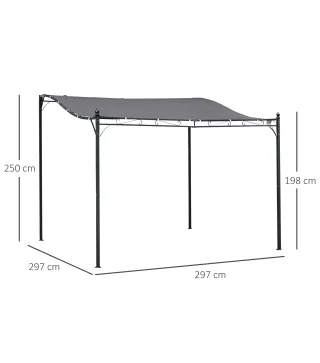 Cenador de Jardín 3x3 m Pérgola con Toldo y 16 Orificios de Drenaje para Patio Terraza Metal y Poliéster 180 g/m² Resistente Gri