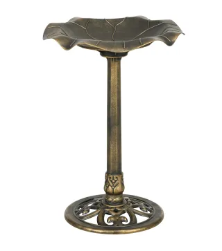 Baño para Pájaros de Jardín Exterior 71 cm con Diseño Hoja de Loto y Acabado Envejecido Ligero y Resistente Bronce