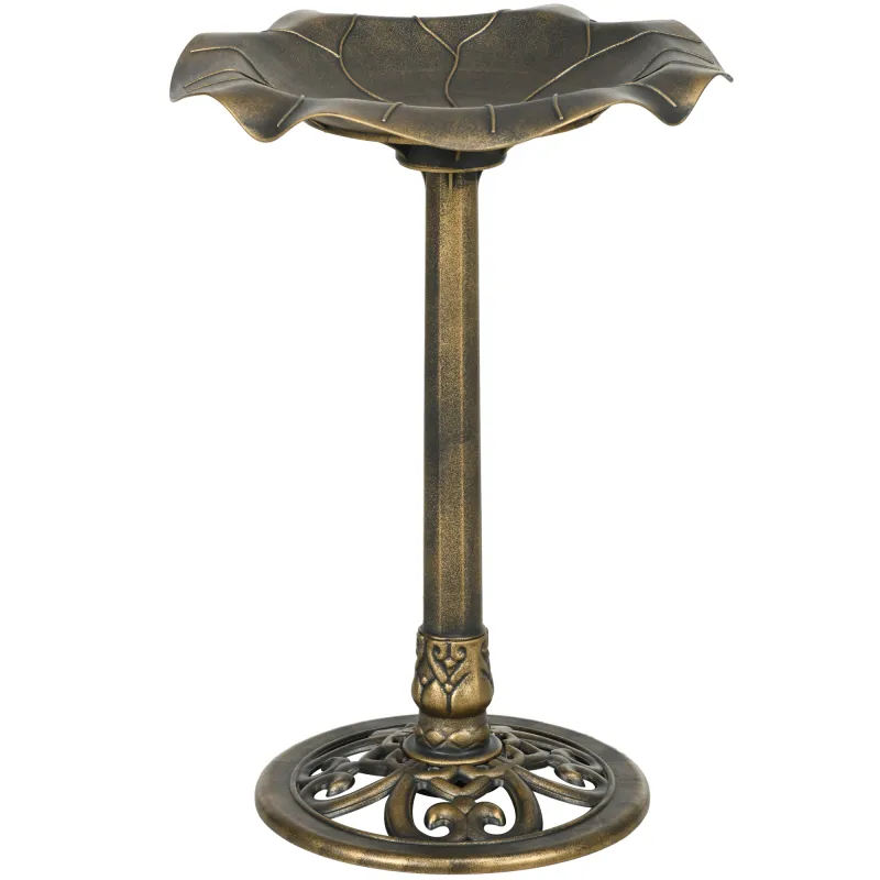 Baño para Pájaros de Jardín Exterior 71 cm con Diseño Hoja de Loto y Acabado Envejecido Ligero y Resistente Bronce
