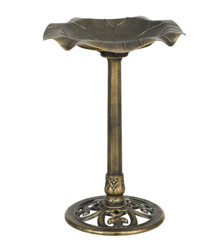 Baño para Pájaros de Jardín Exterior 71 cm con Diseño Hoja de Loto y Acabado Envejecido Ligero y Resistente Bronce