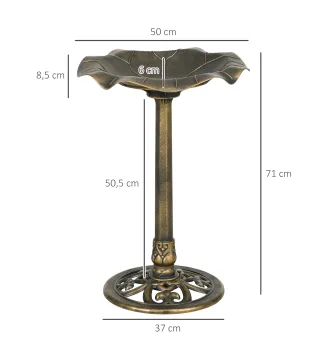 Baño para Pájaros de Jardín Exterior 71 cm con Diseño Hoja de Loto y Acabado Envejecido Ligero y Resistente Bronce