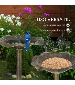 Baño para Pájaros de Jardín Exterior 71 cm con Diseño Hoja de Loto y Acabado Envejecido Ligero y Resistente Bronce