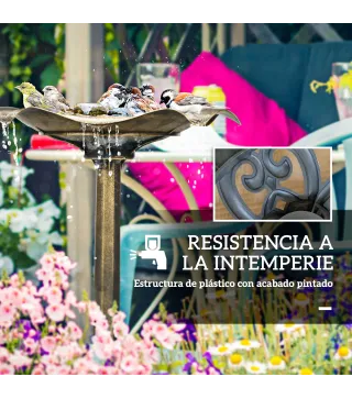 Baño para Pájaros de Jardín Exterior 71 cm con Diseño Hoja de Loto y Acabado Envejecido Ligero y Resistente Bronce