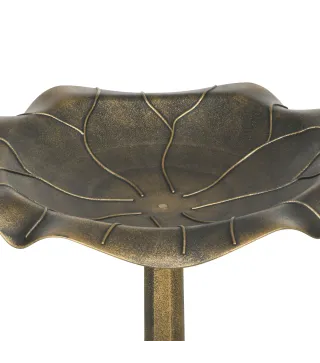 Baño para Pájaros de Jardín Exterior 71 cm con Diseño Hoja de Loto y Acabado Envejecido Ligero y Resistente Bronce