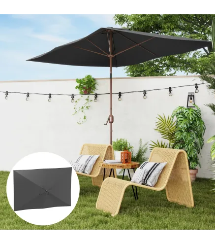 Toldo de Recambio de Sombrilla de 3x2 m Toldo de Repuesto para Sombrilla con Ventilación Superior Protección UV 50+ Gris