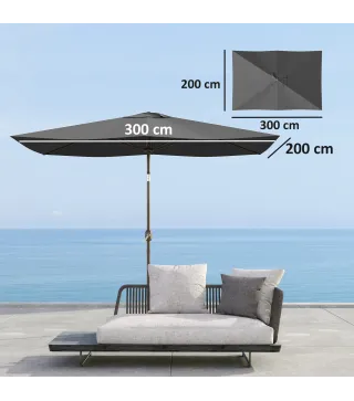 Toldo de Recambio de Sombrilla de 3x2 m Toldo de Repuesto para Sombrilla con Ventilación Superior Protección UV 50+ Gris