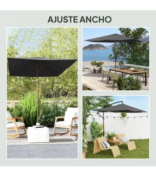 Toldo de Recambio de Sombrilla de 3x2 m Toldo de Repuesto para Sombrilla con Ventilación Superior Protección UV 50+ Gris