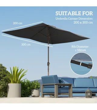 Toldo de Recambio de Sombrilla de 3x2 m Toldo de Repuesto para Sombrilla con Ventilación Superior Protección UV 50+ Gris